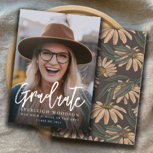 Rustic Photo Graduation Card with Wildflower Back