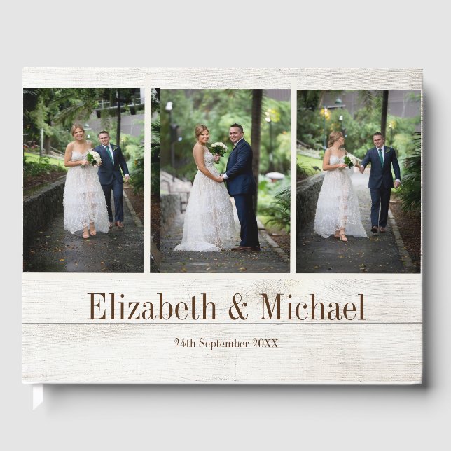 Rustic Photo Modern  Elegant Gold Colour Wedding Guest Book (Front)