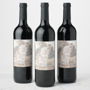 Rustic Photo Modern Wedding Wine Label