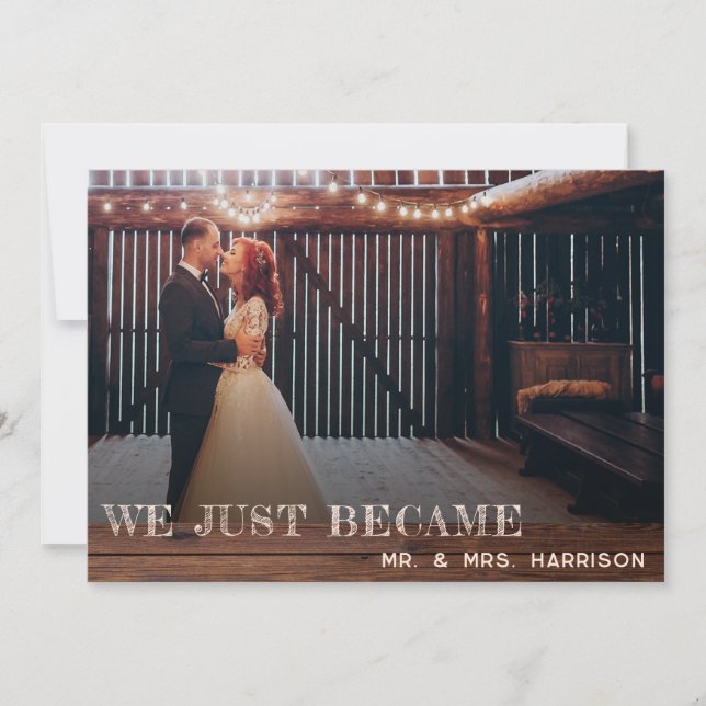 Rustic Photo Reception Just Married Invitation (Front)