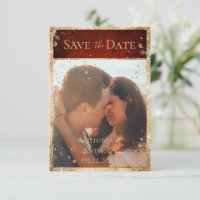 Rustic Photo Red Gold Flat Save The Date