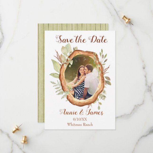 Rustic Photo Save The Date Card (Front/Back In Situ)