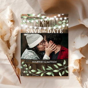 Rustic Photo Save the Date Greenery Wedding Announcement Postcard