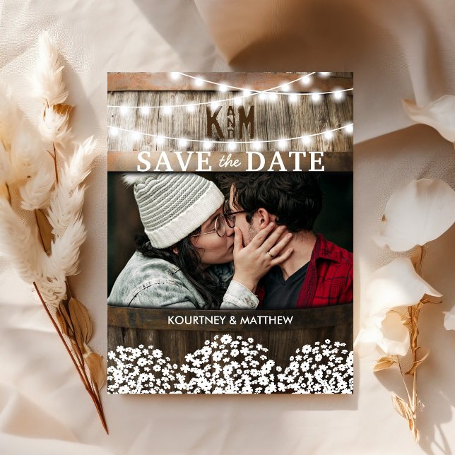 Rustic Photo Save the Date | Gypsophila Wedding Announcement Postcard (Creator Uploaded)