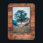 Rustic Photo Save the Date Wood Personalise Magnet<br><div class="desc">This magnet is a great way to send out your save the dates. Rustic wood look with a personalised photo. It will go on the fridge and remind people of the date,  also reminding to RSVP,  when they get the invitation :)</div>