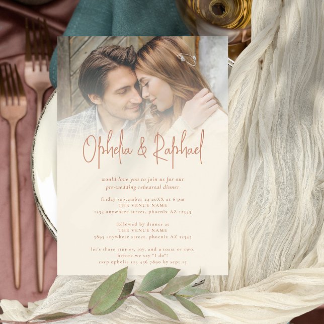 Rustic Photo Script Cream Wedding Rehearsal Dinner Invitation (Creator Uploaded)