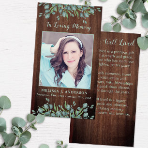 Rustic Photo Sympathy Memorial Funeral Prayer Card