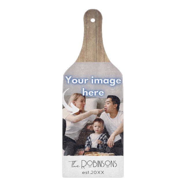 Rustic Photo Template Personalised Calligraphy Cutting Board (Front)