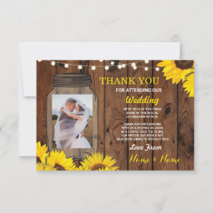Rustic Photo Thank You Card Wedding Jar Sunflowers