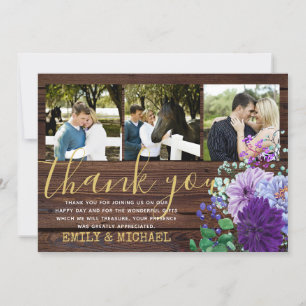 Rustic PHOTO Thank You Cards Blue Flowers