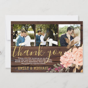 Rustic PHOTO Thank You Cards Peach Roses