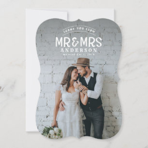 Rustic photo thank you wedding announcement card