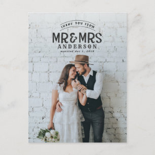 Rustic photo thank you wedding announcement postcard