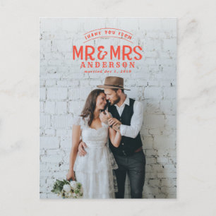 Rustic photo thank you wedding announcement postcard