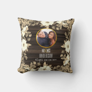 RUSTIC PHOTO Wed.Anniversary ANY Milestone Floral Cushion