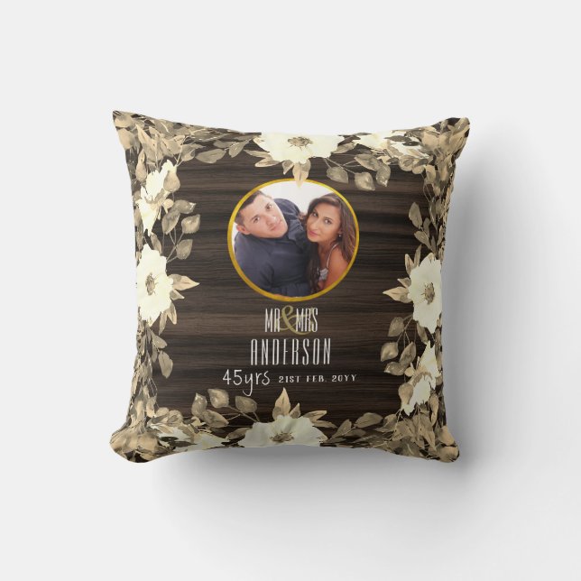 RUSTIC PHOTO Wed.Anniversary ANY Milestone Floral Cushion (Front)