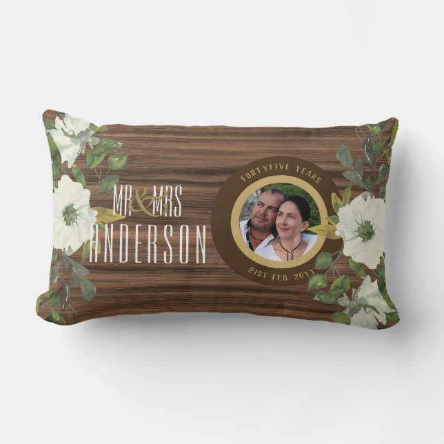RUSTIC PHOTO WED. Anniversary ANY Milestone Flower Lumbar Cushion (Front)