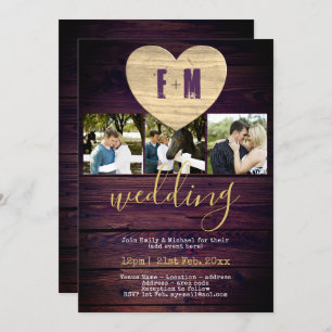 Rustic PHOTO Wedding Invitations Purple Gold