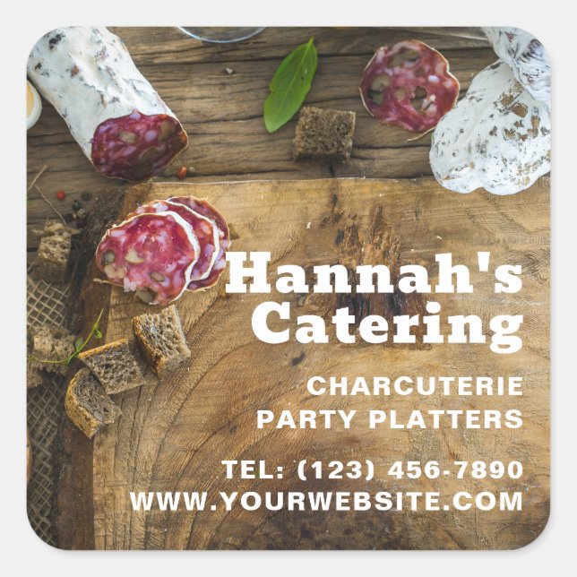 Rustic Photo Wooden Board Charcuterie Catering Square Sticker (Front)