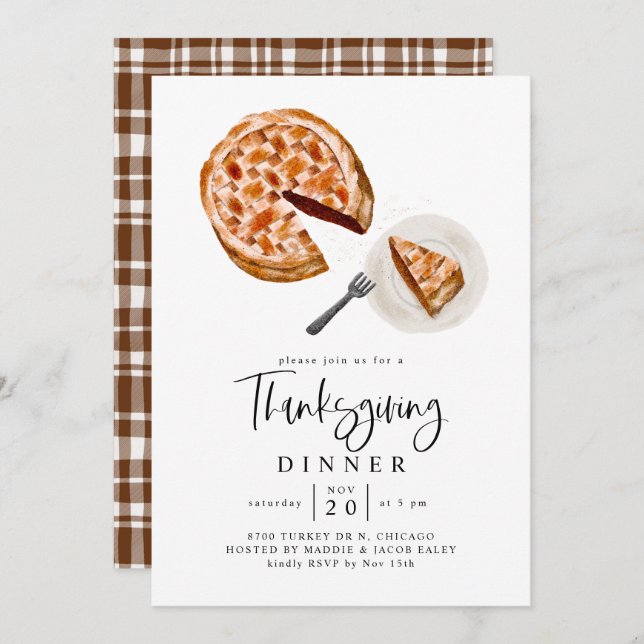 Rustic Pie Thanksgiving Dinner Party Invitation (Front/Back)