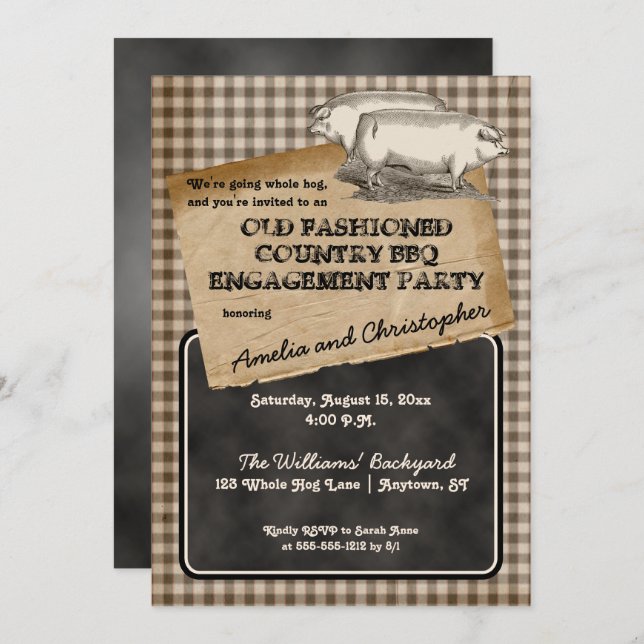 Rustic Pig Roast Backyard BBQ Engagement Party Invitation (Front/Back)