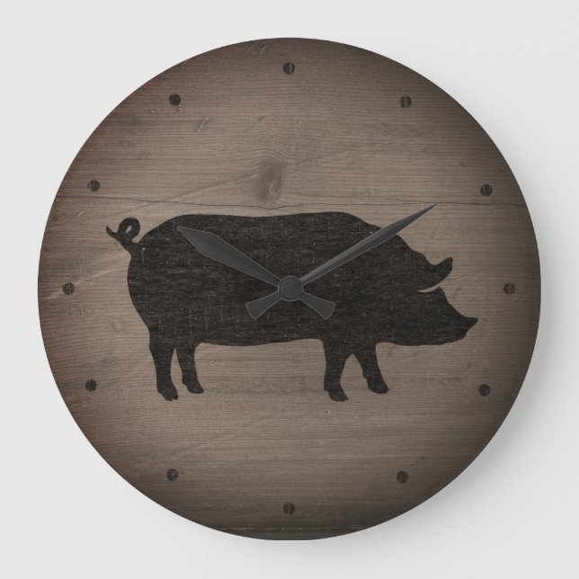 Rustic Pig Silhouette Large Clock (Front)