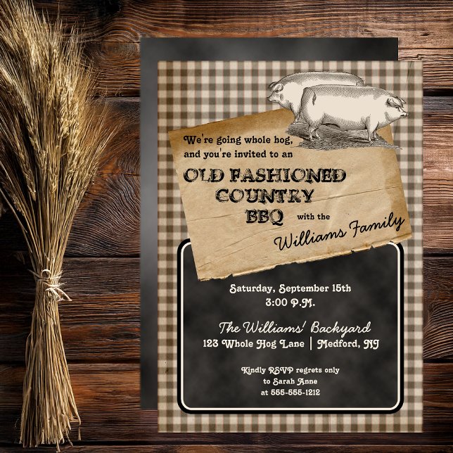 Rustic Pigs Pork Backyard Cookout BBQ Picnic Invitation (Rustic Pigs | Swine Pork Pig Roast Backyard Cookout BBQ Picnic Invitation - Print | Download)