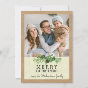 Rustic Pine and Kraft Christmas with your Photo Holiday Card