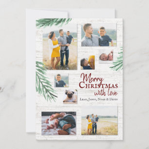 Rustic Pine and Wood Photo Collage Christmas Holiday Card