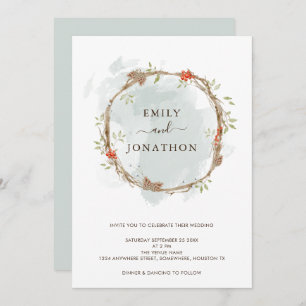 Rustic Pine Berries Christmas Wedding Invitation