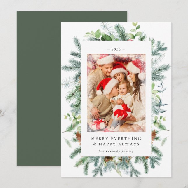 Rustic Pine Berries Photo Christmas Holiday Card  (Front/Back)