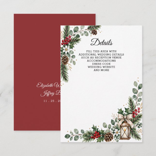 Rustic Pine Berries Winter Christmas Wedding Enclosure Card (Front/Back)