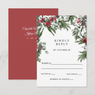 Rustic Pine Berries Winter Christmas Wedding RSVP Card