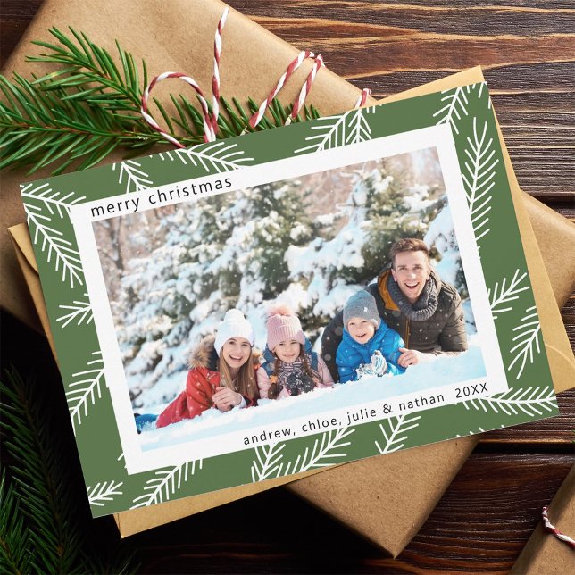 Rustic Pine Branch Green Christmas Photo Holiday Card (Creator Uploaded)