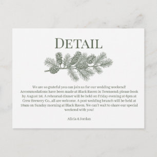 Rustic Pine Branch Greenery Wedding Details Card
