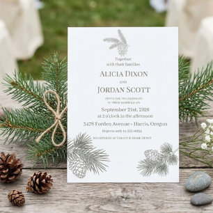 Rustic Pine Branch Greenery Wedding Invitation