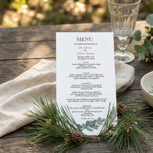 Rustic Pine Branch Greenery Wedding Menu Card