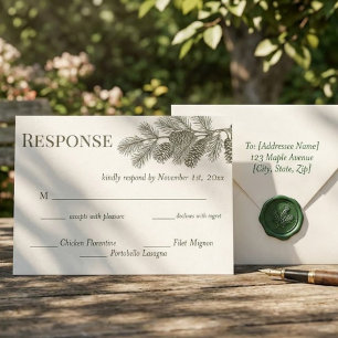 Rustic Pine Branch Greenery Wedding RSVP Response Postcard