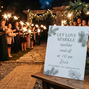Rustic Pine Branch Greenery Wedding Sparkler Pedestal Sign