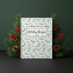 Rustic Pine Branch Pattern Holiday Recipe Notebook