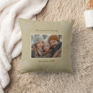 Rustic Pine Branches Christmas Photo        Cushion