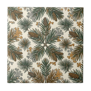Rustic Pine Branches Pinecones Woodland Pattern Tile