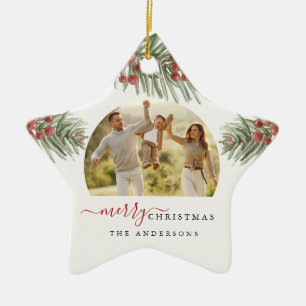 Rustic Pine Christmas Modern Photo Star Ceramic Tree Decoration