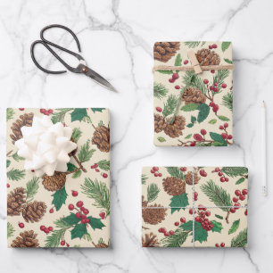 Rustic Pine Christmas Wrapping Paper Sheet