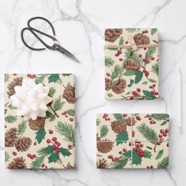 Rustic Pine Christmas  Wrapping Paper Sheet (Front)