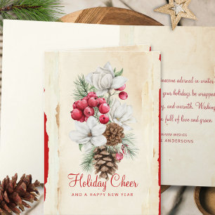 Rustic Pine Cone And Greenery Botanical Christmas Holiday Card