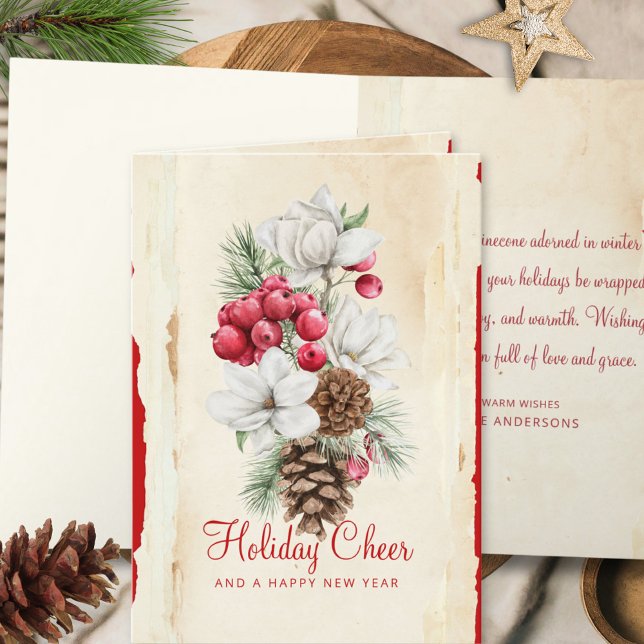 Rustic Pine Cone And Greenery Botanical Christmas Holiday Card (Creator Uploaded)