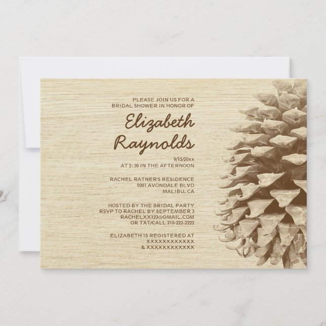 Rustic Pine Cone Bridal Shower Invitations (Front)