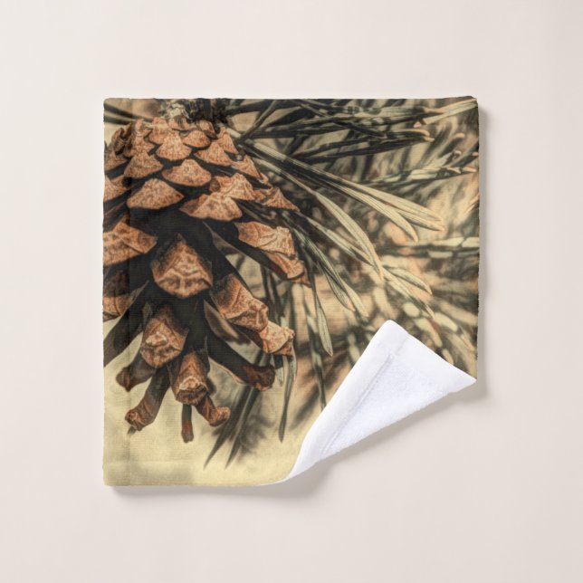 Rustic Pine Cone Design Bath Towel Set (Wash Cloth)