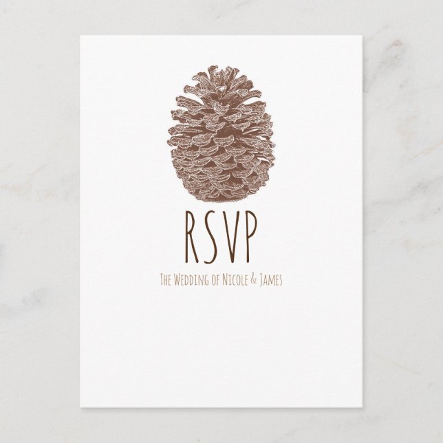 Rustic Pine Cone Elegant Simple Wedding RSVP Invitation Postcard (Front)
